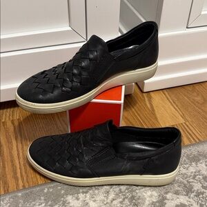 Ecco Black Woven Slip-On Sneakers
